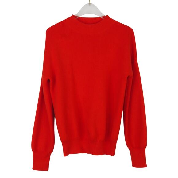 1980s Vintage Zeagoo Orange Red Scarlett High Neck Knit Sweater Small Retro - Picture 2 of 7